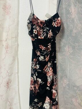 Floral Black Slip Maxi Dress with Rose Print
